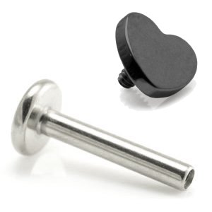 1.6mm Gauge Titanium Labret with PVD Black Heart - Internally-Threaded