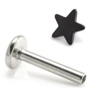 1.2mm Gauge Titanium Labret with PVD Black Star - Internally-Threaded