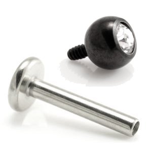 1.6mm Gauge Titanium Labret with PVD Black Jewelled Ball - Internally-Threaded