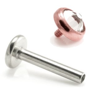 1.2mm Gauge Titanium Labret with PVD Rose Gold Jewelled Disc - Internally-Threaded