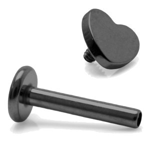 1.2mm Gauge PVD Black Titanium Labret with Heart - Internally-Threaded