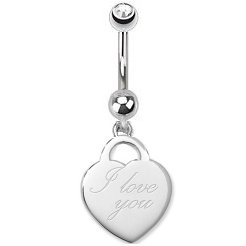 Sterling Silver 'I Love You' Belly Bar
