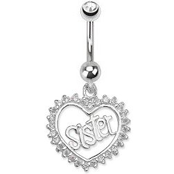 Sterling Silver 'Sister' Belly Bar