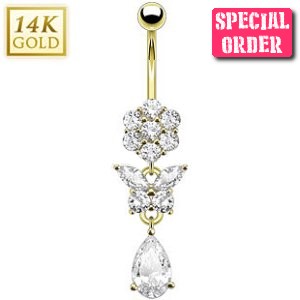 14ct Gold Flower Butterfly Belly Bar