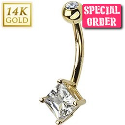 14ct Gold Square Belly Bar