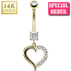 14ct Gold Half Jewelled Heart Belly Bar