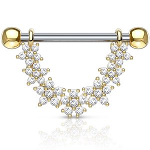 Beautiful 14k gold nipple barbell with beautiful crystal stones