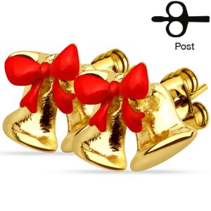 14ct Gold-Plated Christmas Earrings - Jingle Bells & Bows