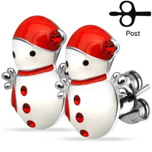 Steel Christmas Earrings - Snowman