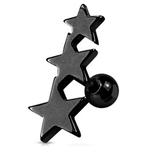 Black Steel Triple Stars Ear Stud
