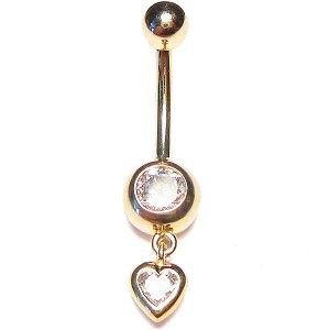 9ct Gold Heart Dropper Belly Bar