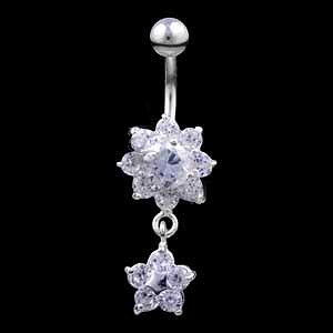 Sterling Silver Double Daisy Dropper Belly Bar