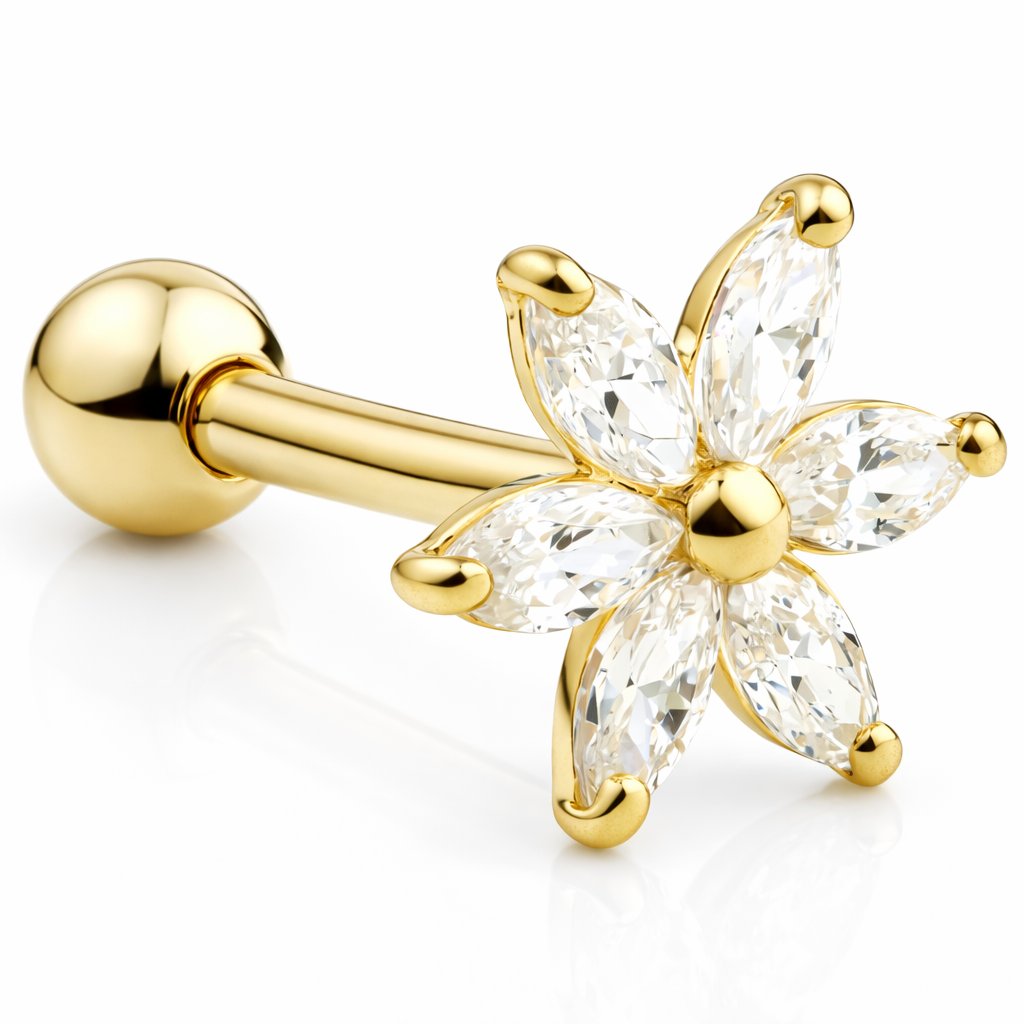 14ct White Gold Starflower Ear Stud