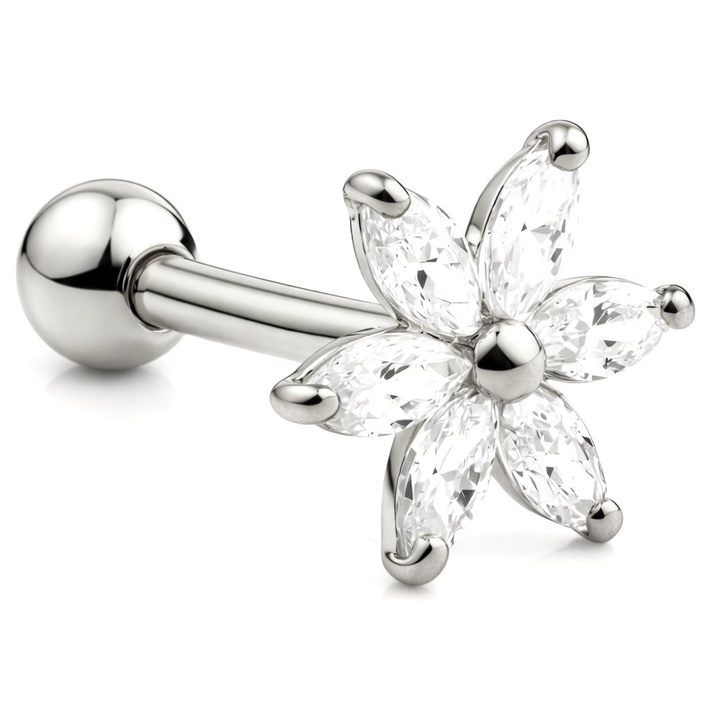 14ct White Gold Starflower Ear Stud
