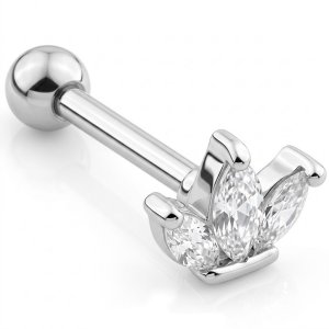 Silver Jewelled Ear Stud - Triple Marquise