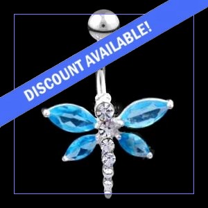 Sterling Silver Large Jewelled Dragonfly Belly Bar