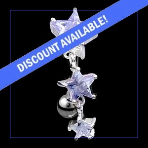 Sterling Silver Moving Reverse Stars Belly Bar