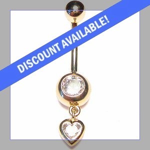 9ct Gold Heart Dropper Belly Bar