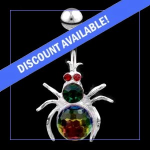 Sterling Silver Jewelled Spider Belly Bar