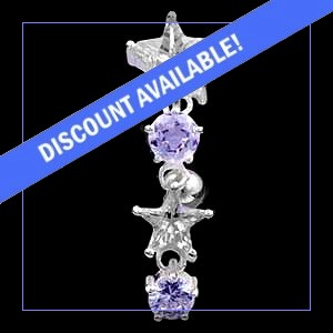 Sterling Silver Reverse Stars with Solitaires Belly Bar
