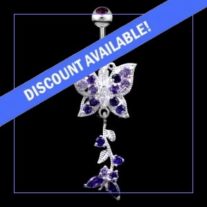 Sterling Silver Butterfly with Butterfly Dropper Belly Bar