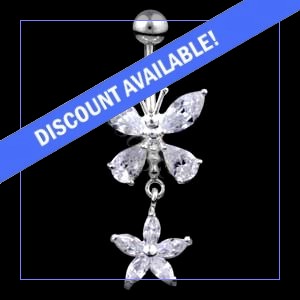 Sterling Silver Butterfly with Starflower Belly Bar