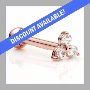 14ct Rose Gold Triple Jewelled Ear Stud