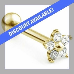 14ct Gold Jewelled Flower Ear Stud