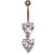 9ct Gold Twin Hearts Belly Bar - view 1