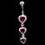 Sterling Silver Three Encased Hearts Belly Bar - view 1